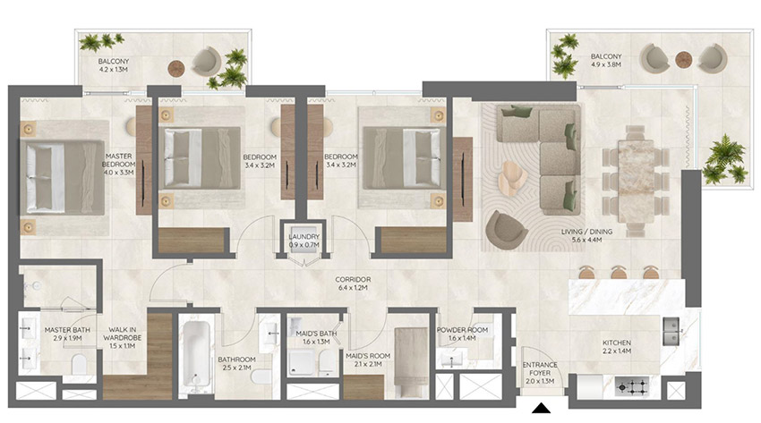 Emaar Palace Residences 3 Bedroom Floor Plan